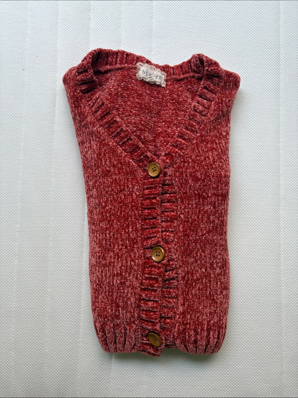btween Red Chenille Button-Front V-Neck Cardigan